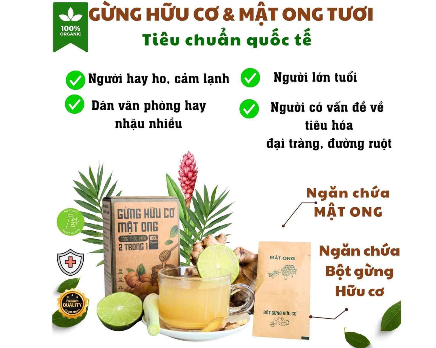 Trà Gừng Hữu Cơ & Mật Ong Tươi 2 trong 1