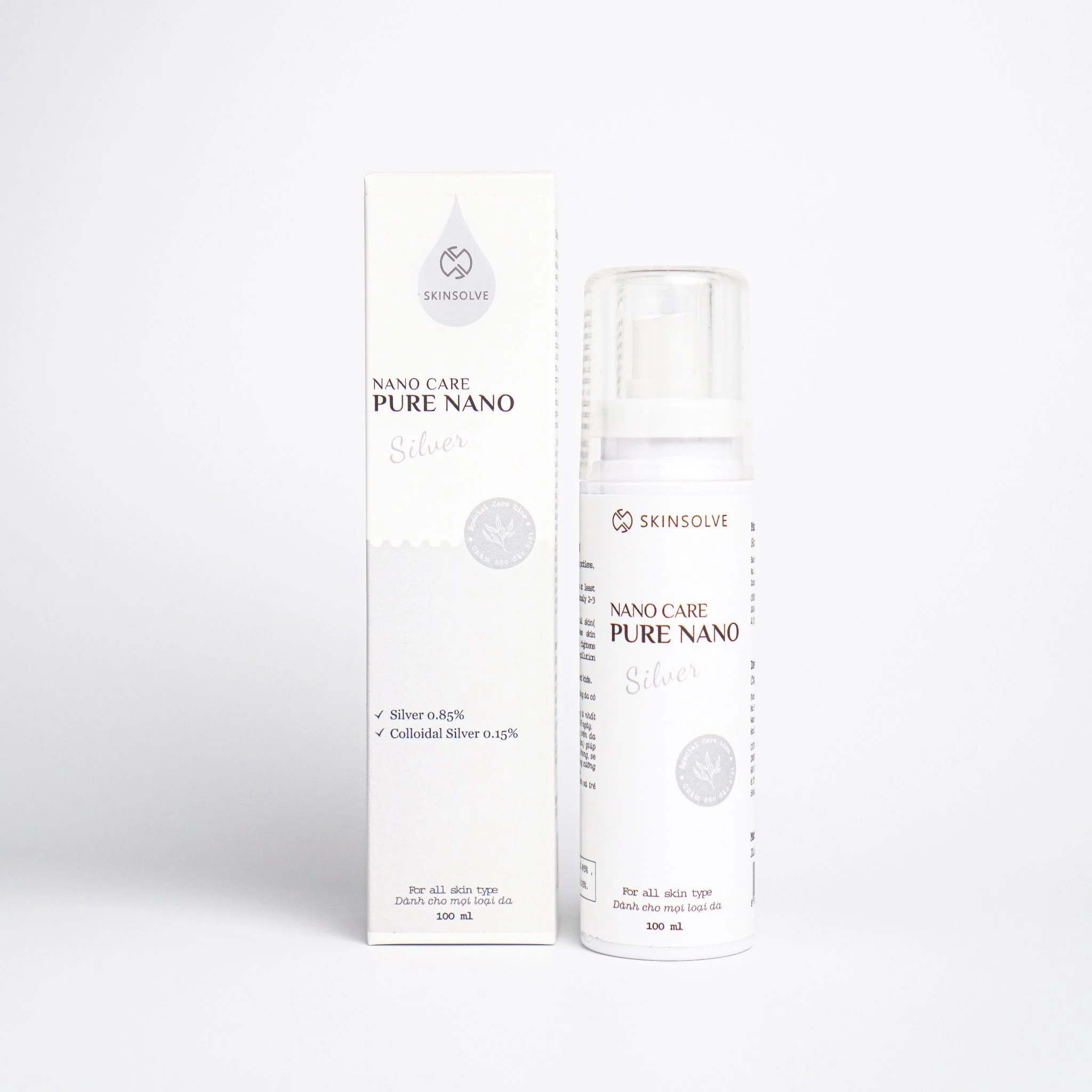 Nano Care Pure Nano Silver 100ml thu nhỏ lỗ chân lông, giúp da sáng khỏe, kiềm dầu, trị mụn.