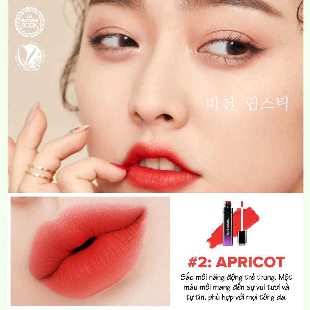 Son Tint #2 Apricot Rose Lover thuần chay không chì The Nature Book Hàn Quốc - Image 3