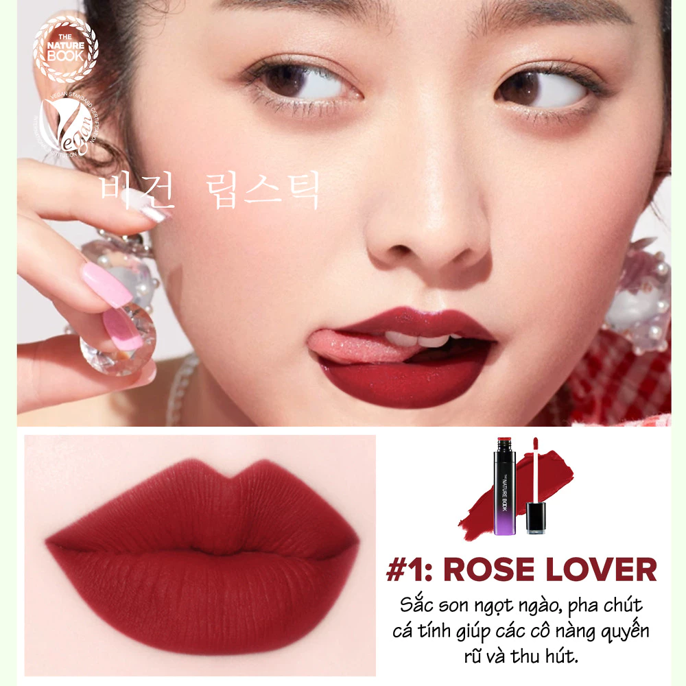 Son Tint #1 Rose Lover thuần chay không chì The Nature Book Hàn Quốc - Image 2