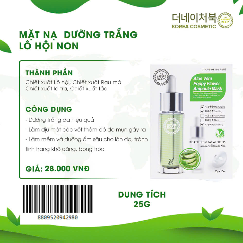 Mặt Nạ Dưỡng Trắng Da Lô Hội Non The Nature Book Hàn Quốc