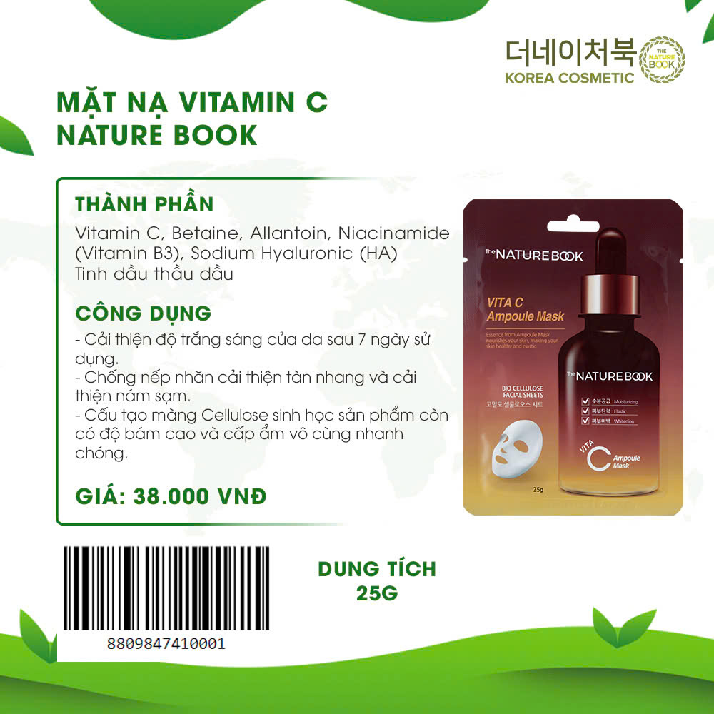 Mặt Nạ Dưỡng Trắng Chuyên Sâu Vitamin C The Nature Book Hàn Quốc