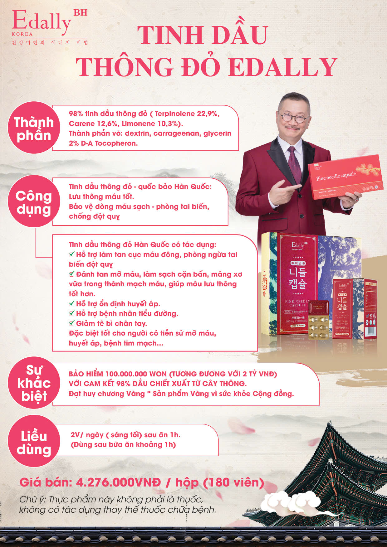 TPBVSK Pine needle capsule Edally (Tinh dầu thông đỏ Edally - Gold) - Image 4